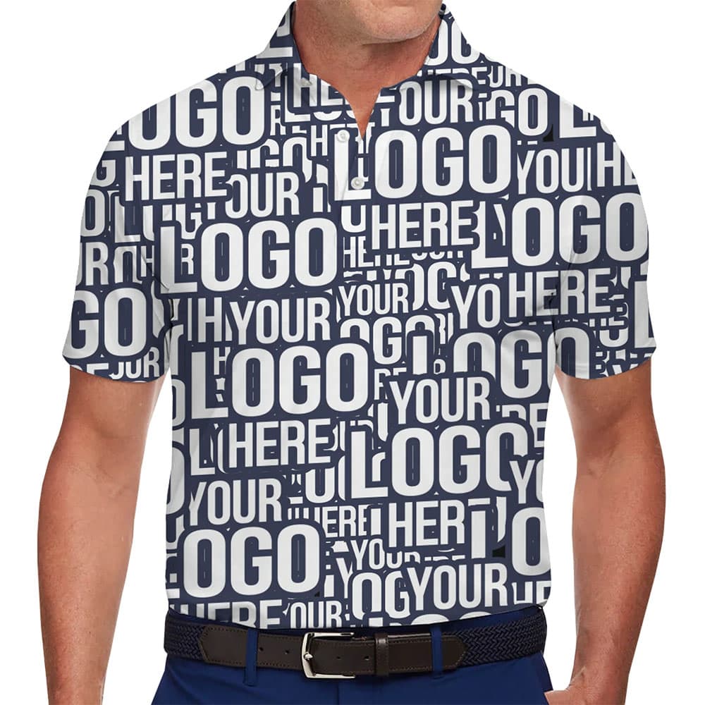 Personalized Logo Collared Golf Shirt With All Over Logo Print