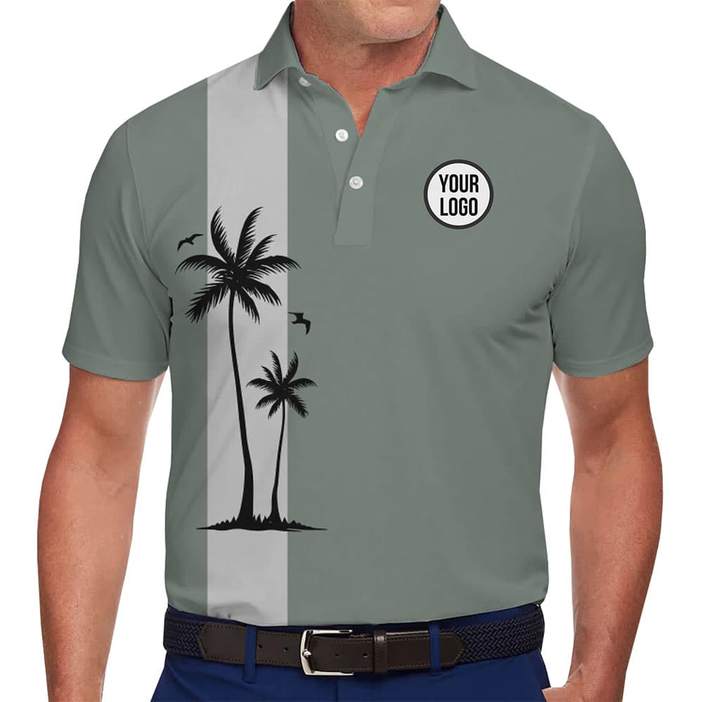Personalized Logo Polo Shirt With Palm Tree Pattern in model