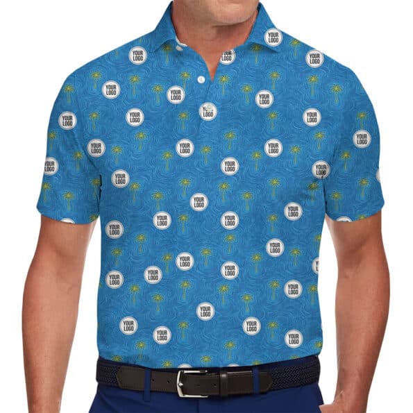 Personalized Palm Design Polo Golf Shirt With Logo in model