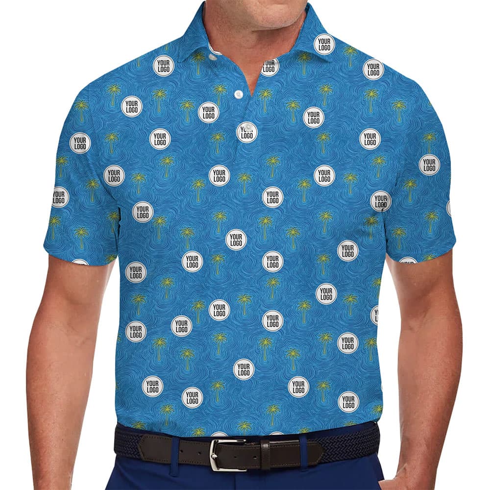 Personalized Palm Design Polo Golf Shirt With Logo in model