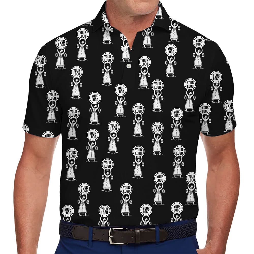 Personalized Polo Shirt with Modern Black and White Pattern