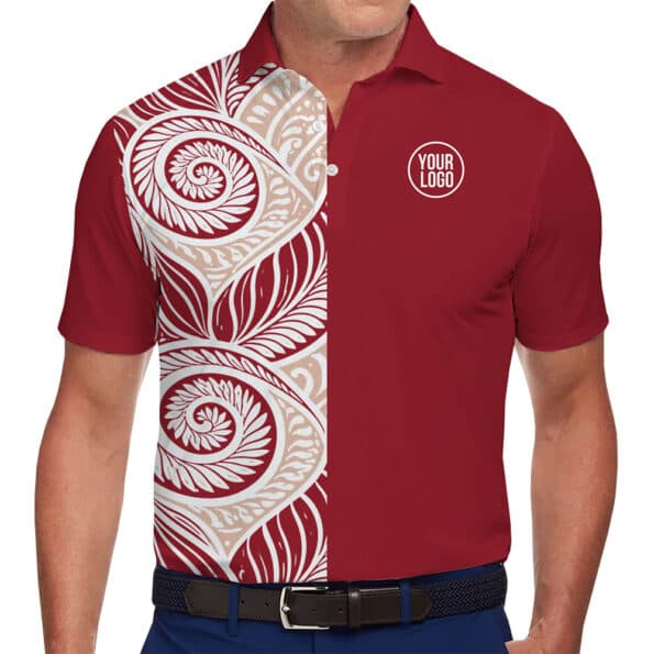 Personalized Side Panel Polo Shirt With Tribal Design in model