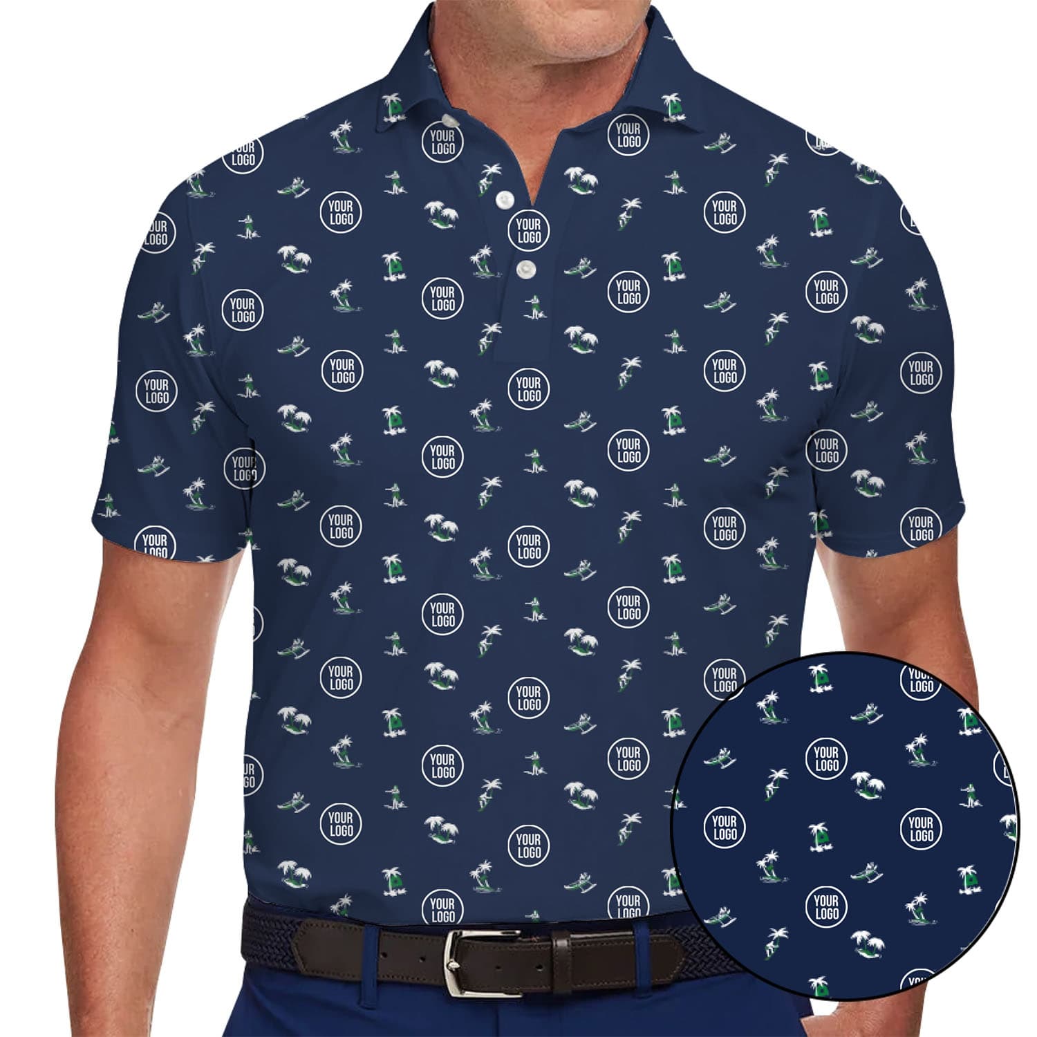Personalized Small Logo With Palm Tree Polo Shirt in model