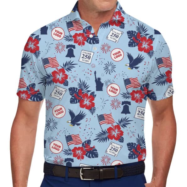 Personalized USA 250th Anniversary Polo Shirt in model