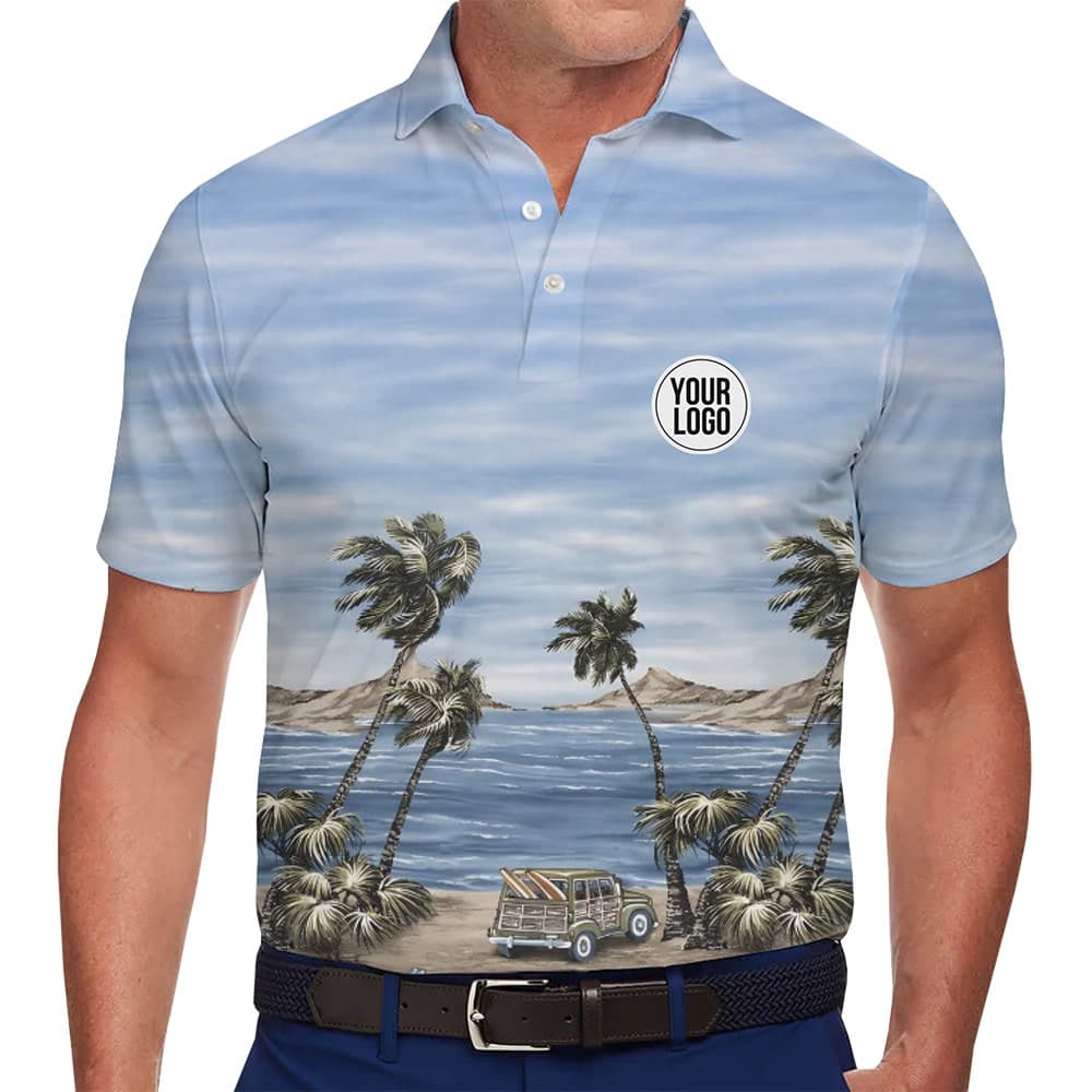 Retro Surf Beach Polo Shirt with Custom Logo
