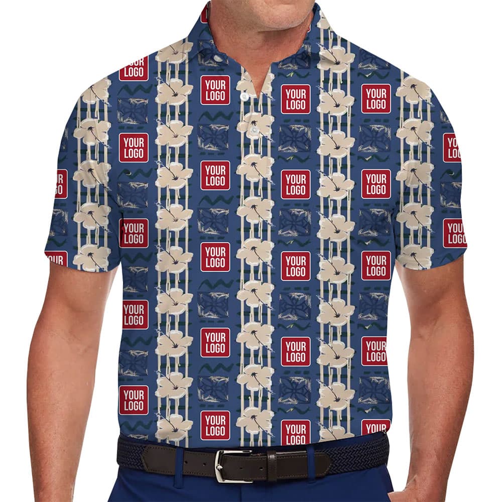 Striped Vintage Blue Hawaiian Polo Shirt Custom Your Logo