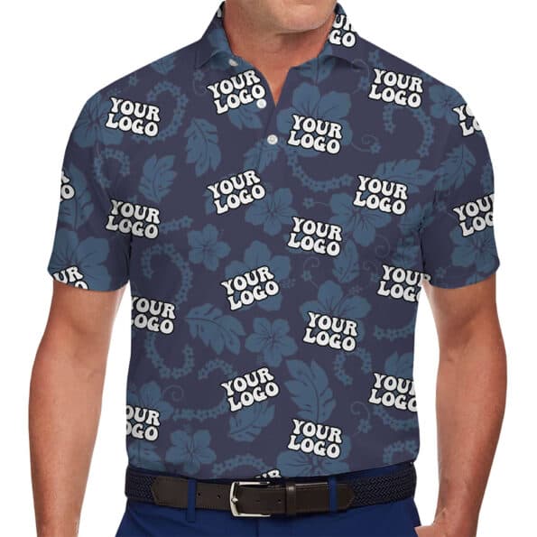 Stylish Blue Logo Polo Shirt with Floral Accents