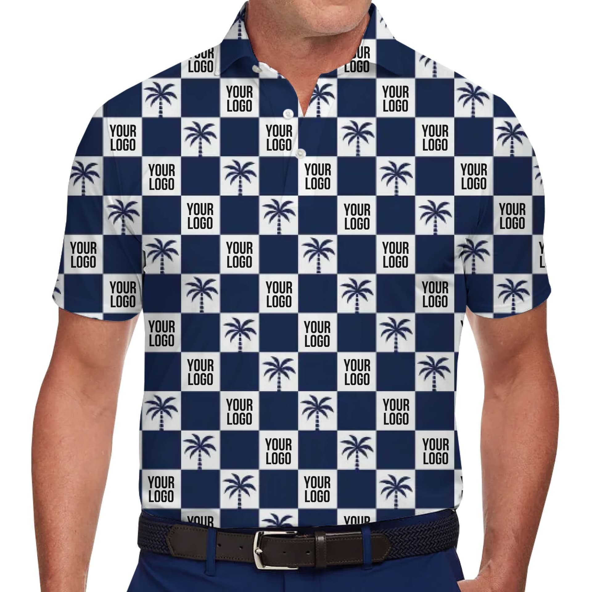 Stylish Palm Tree Polo Shirt Custom Logo in model