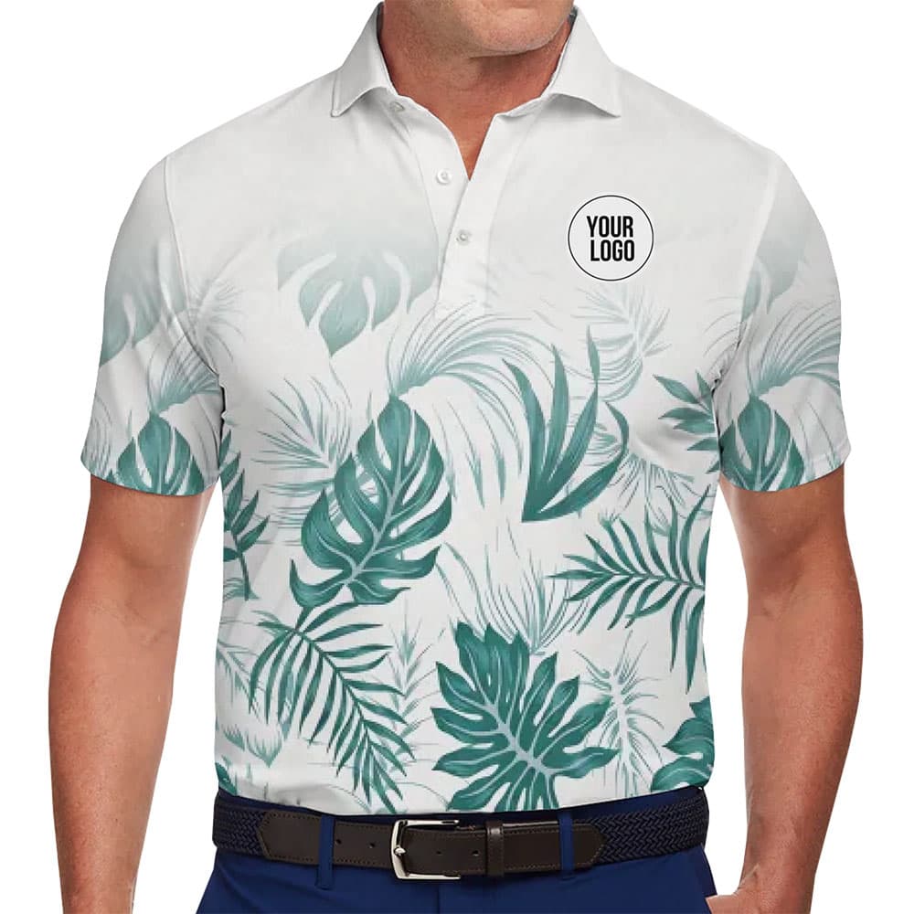 Stylish Tropical Inspired Polo Shirt With Customized Logo in model