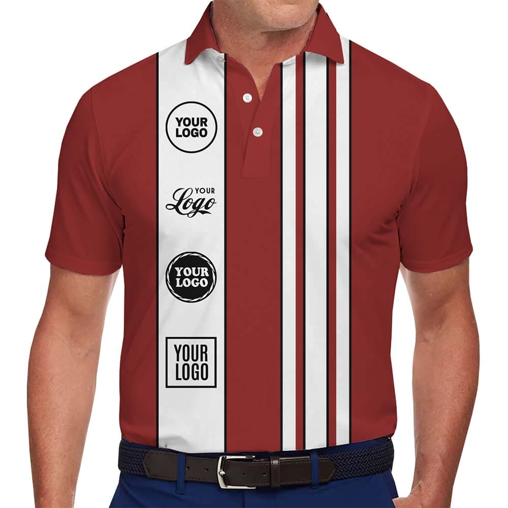 Timeless Stripe Custom Logo Golf Polo Shirt With 4 Logos