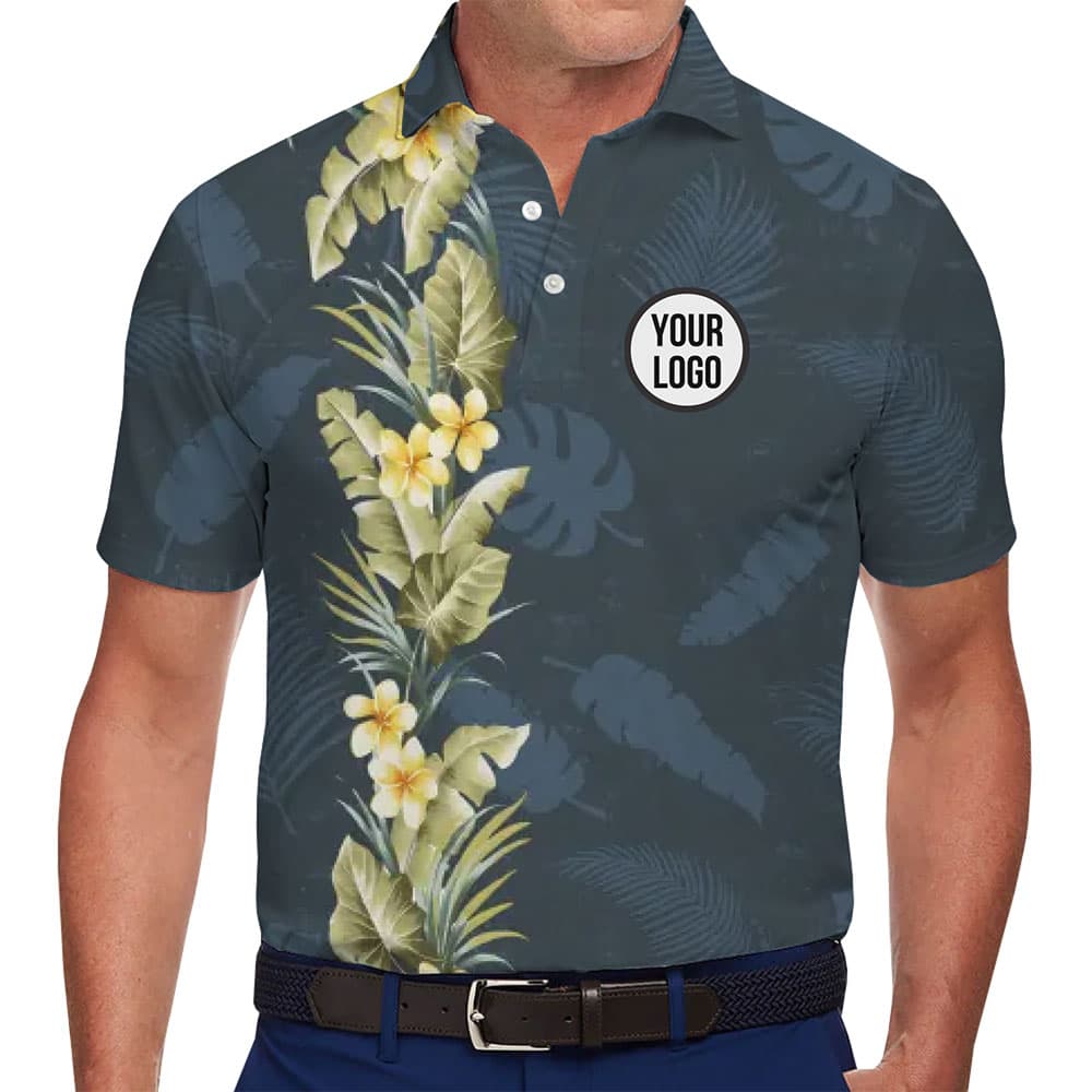 Tropical Bloom Side Hawaiian Polo Shirt Custom Your Logo (1)