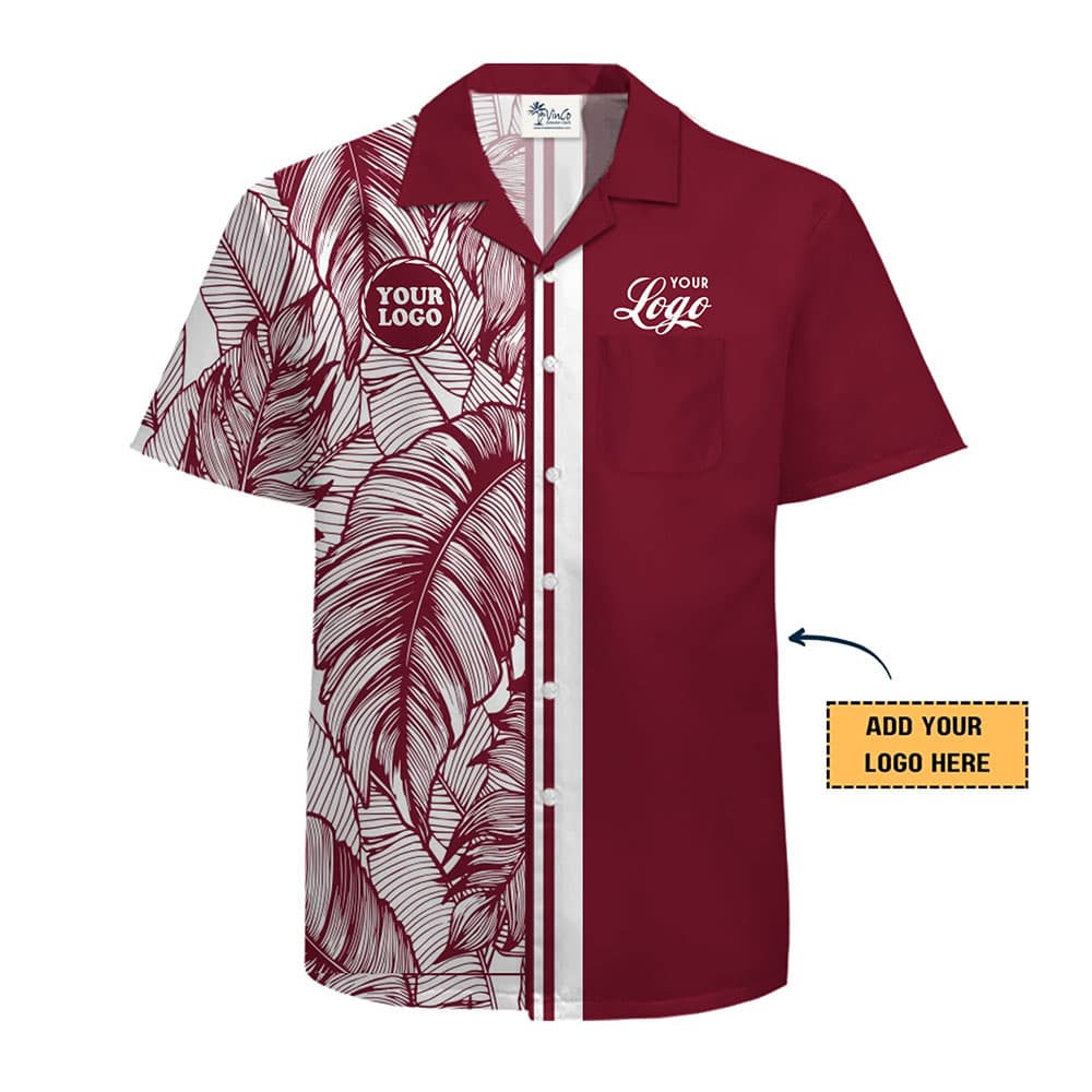 Tropical Leaf Custom Logo Button Up Shirt With Preview
