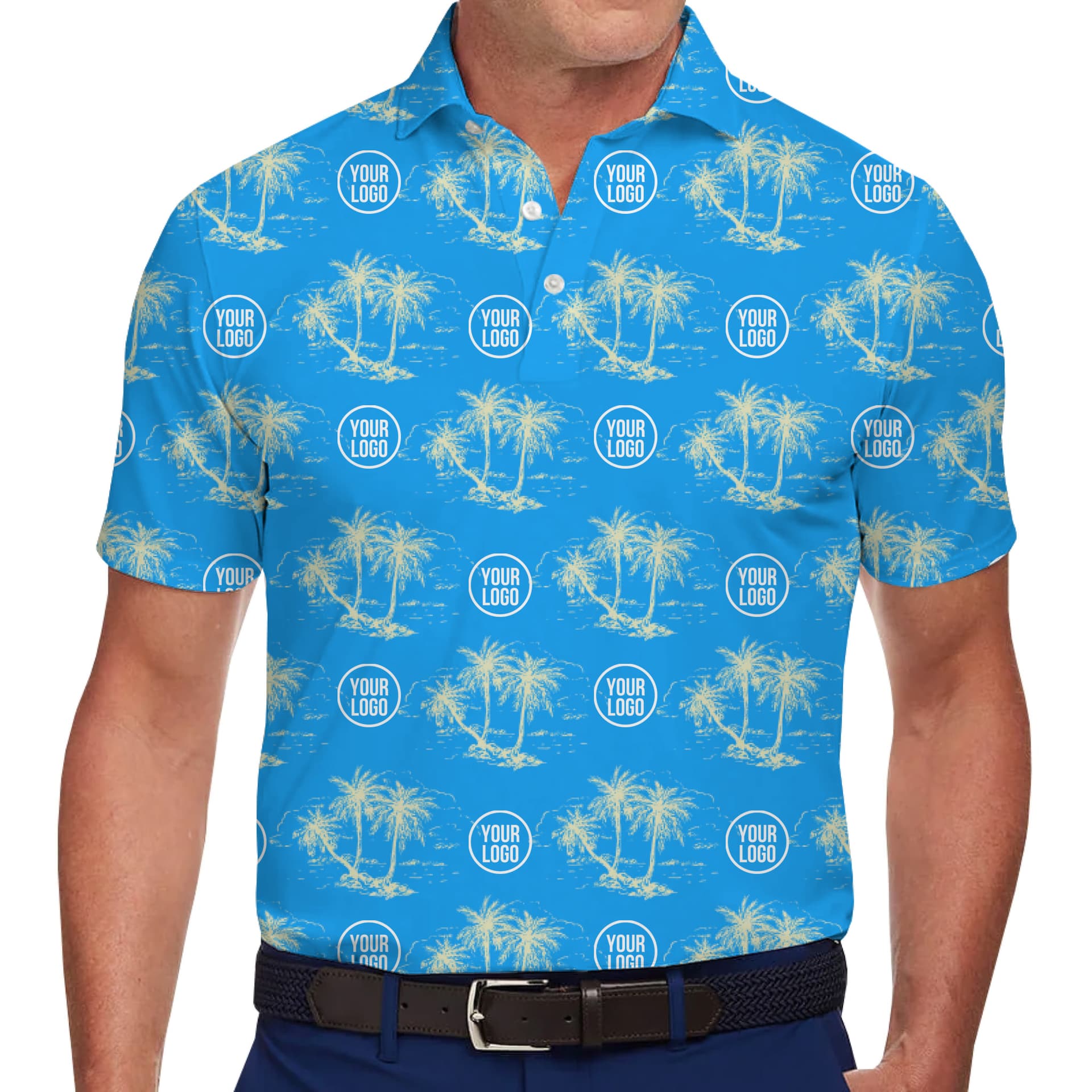 Tropical Palm Hawaiian Polo Shirt Custom Logo