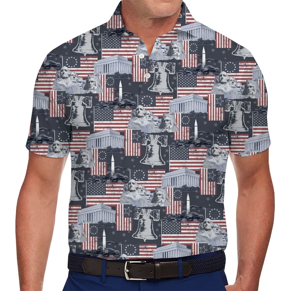 Vintage American Flag Patriotic Polo Shirt