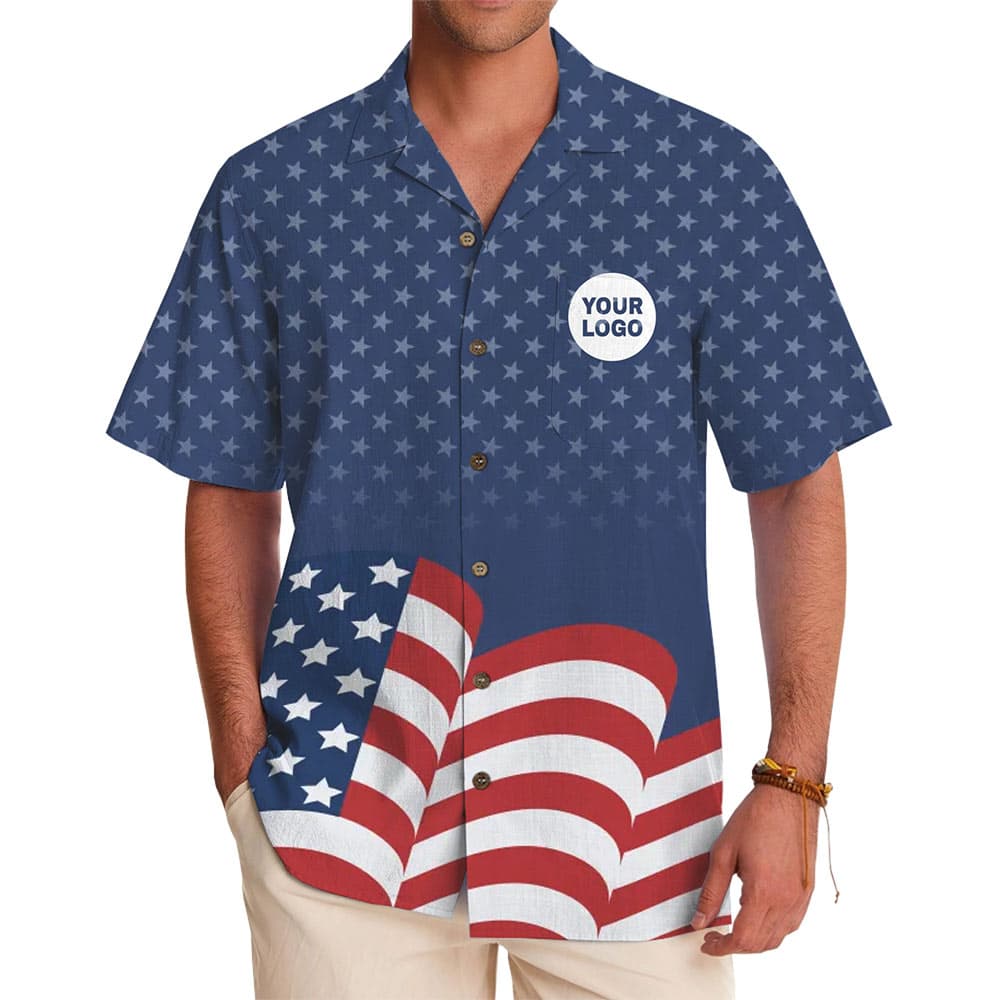 4th of July USA Flag Hawaiian Shirt With Logo