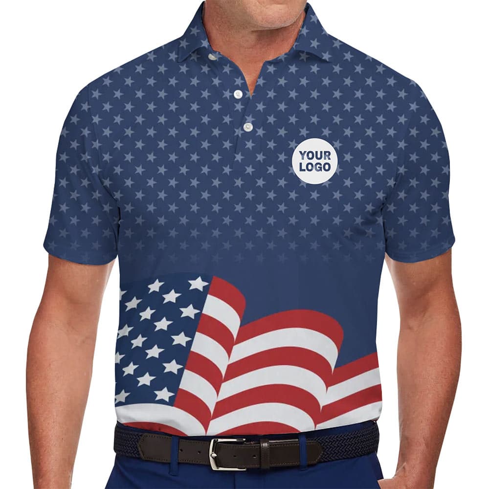 4th of July USA Flag Polo Shirt with Logo