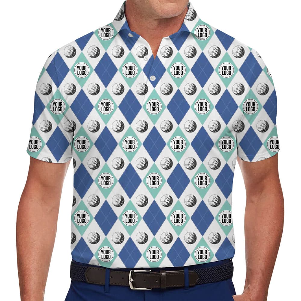 Blue Argyle Golf Ball Polo Shirt Custom Logo