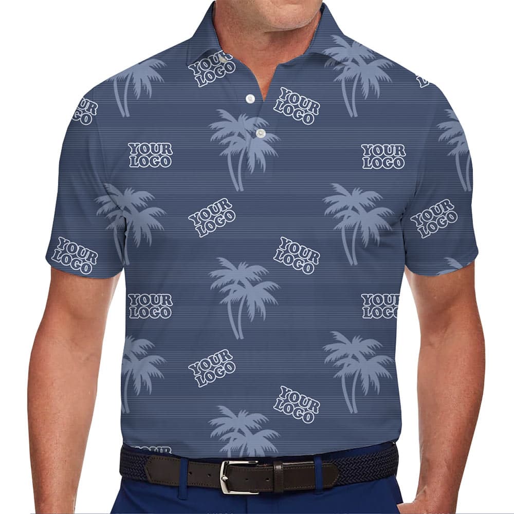 Blue Palm Tree Polo Shirt Personalized Logo in model