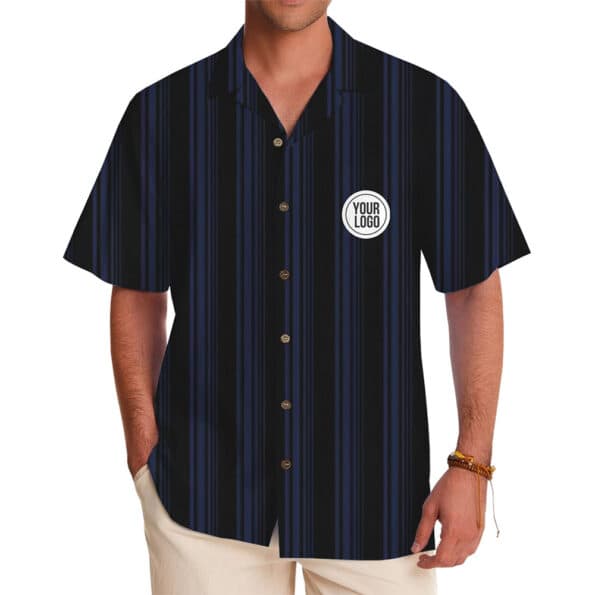 Classic Striped Hawaiian Shirt with Custom Business Logo Design For Men