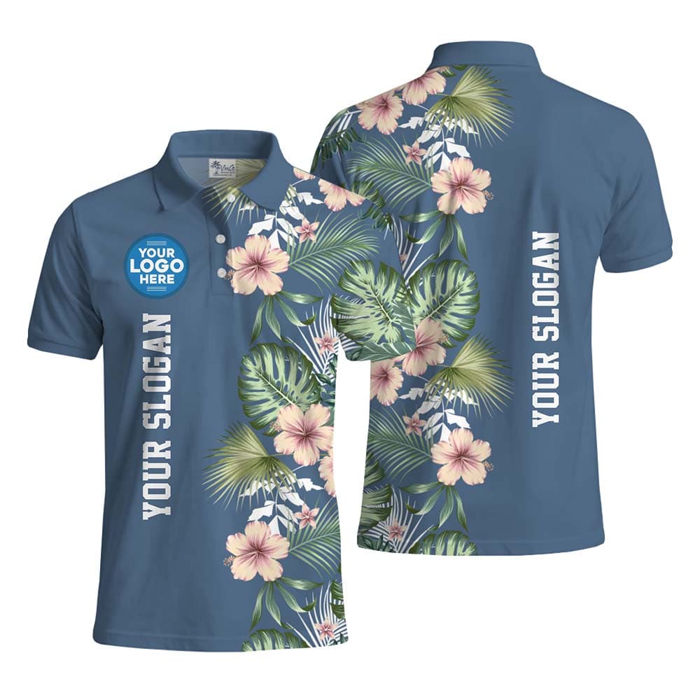 Coastal Hibiscus Custom Logo And Text Polo Shirt