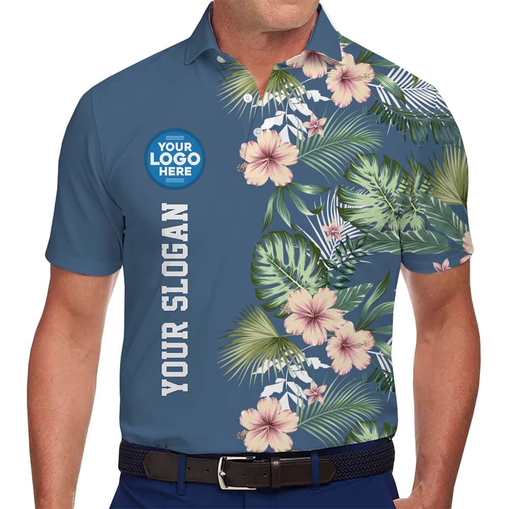 Coastal Hibiscus Custom Logo And Text Polo Shirt