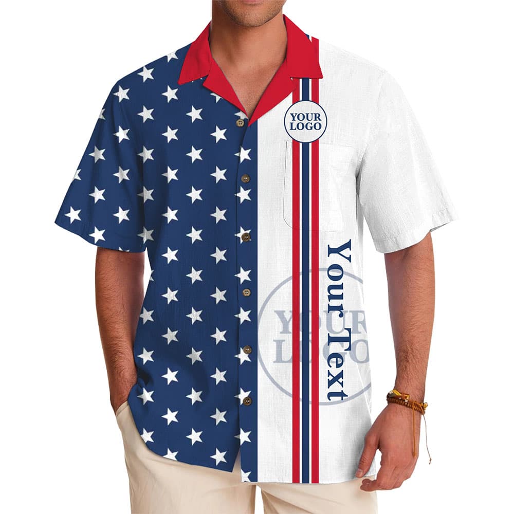 Custom American Flag Hawaiian Shirt with Logo And Text