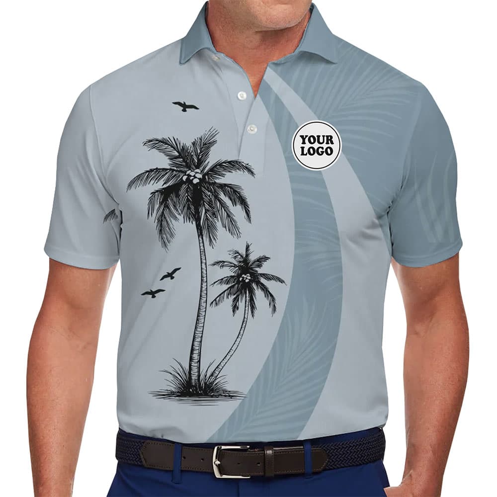 Custom Branding Polo with Minimalist Palm Tree Graphics for Stylish Teams