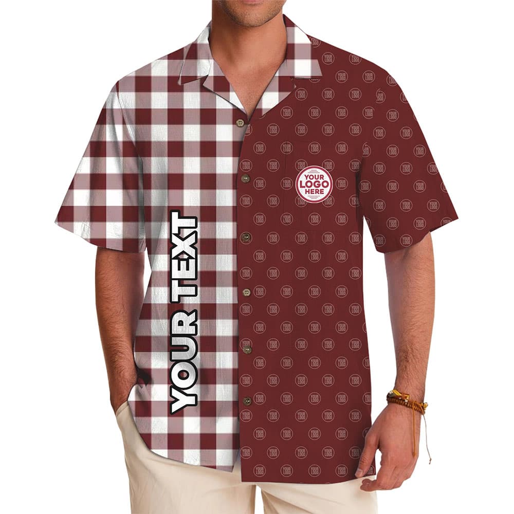 Custom Checkered Pattern Hawaiian Shirt with Logo and Text