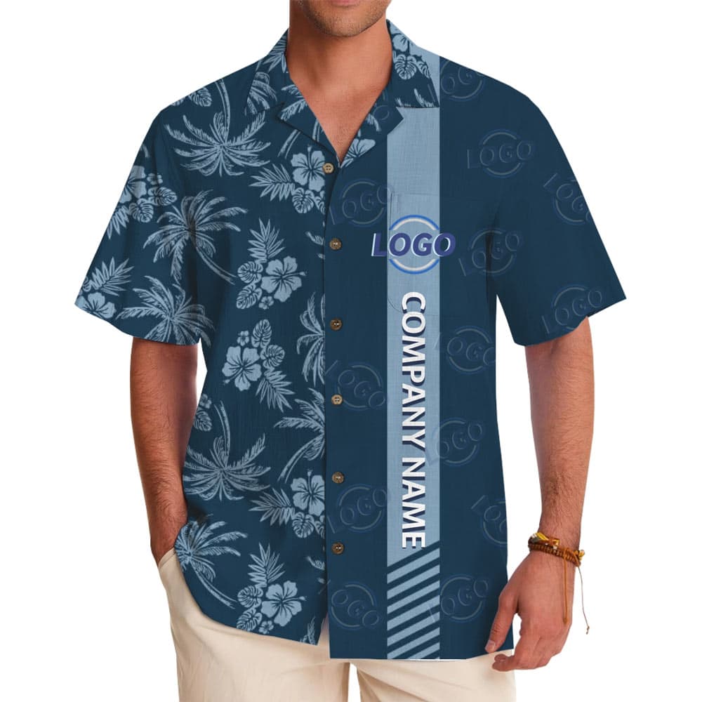 Custom Company Logo Vertical Stripe Floral Hawaiian Shirt