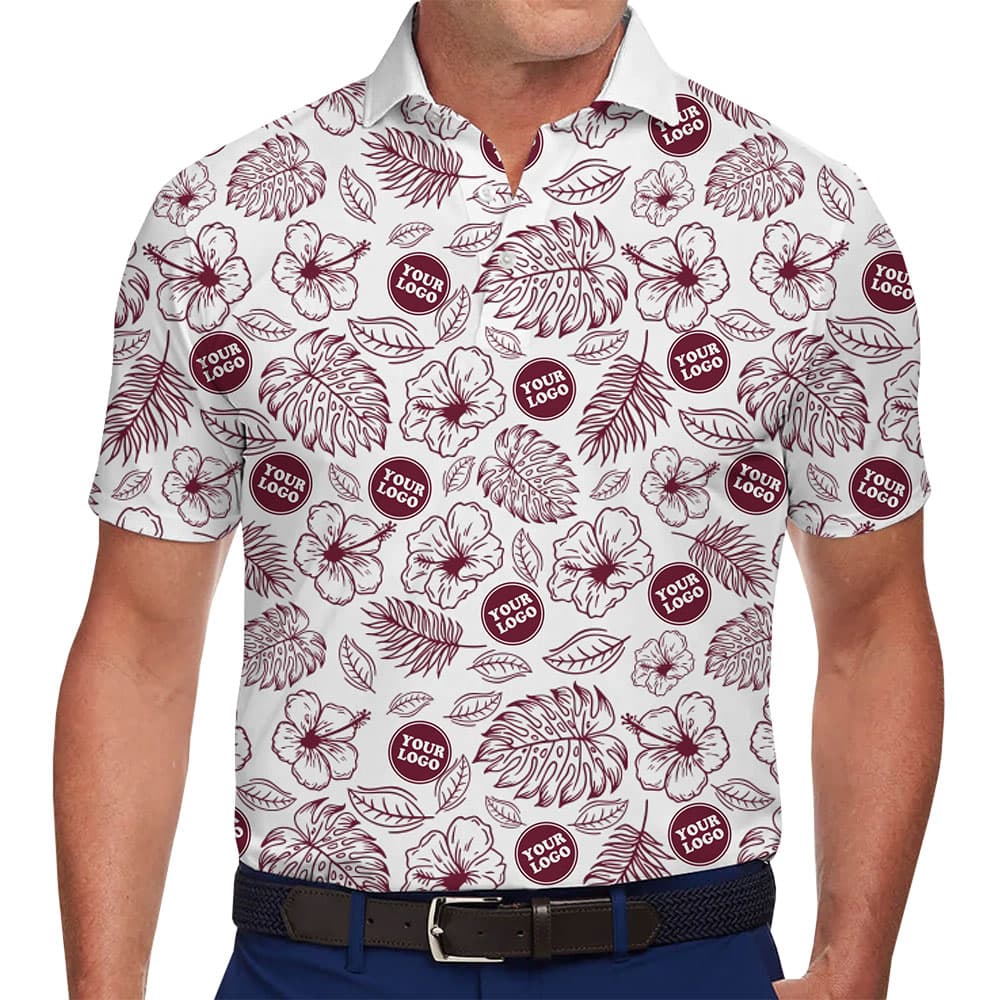 Custom Floral Collared Polo Shirt With 2 Logos