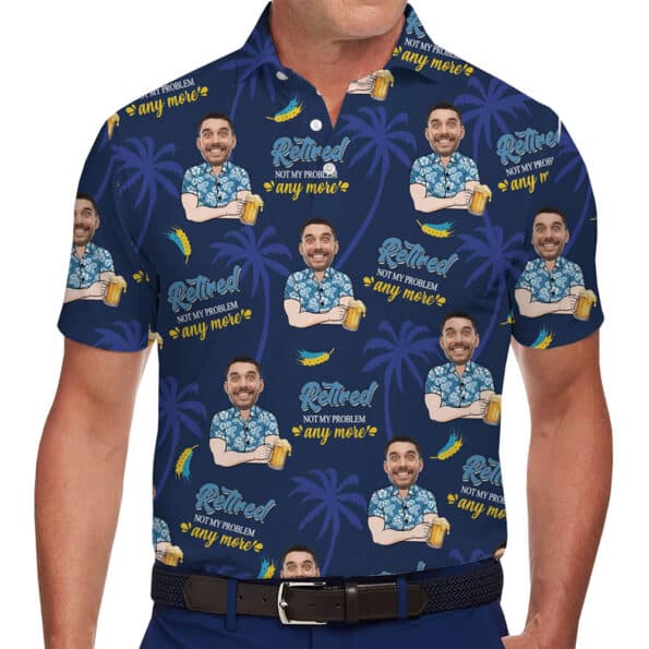 Custom Funny and Tropical Retirement Polo Shirt With Photo For Men
