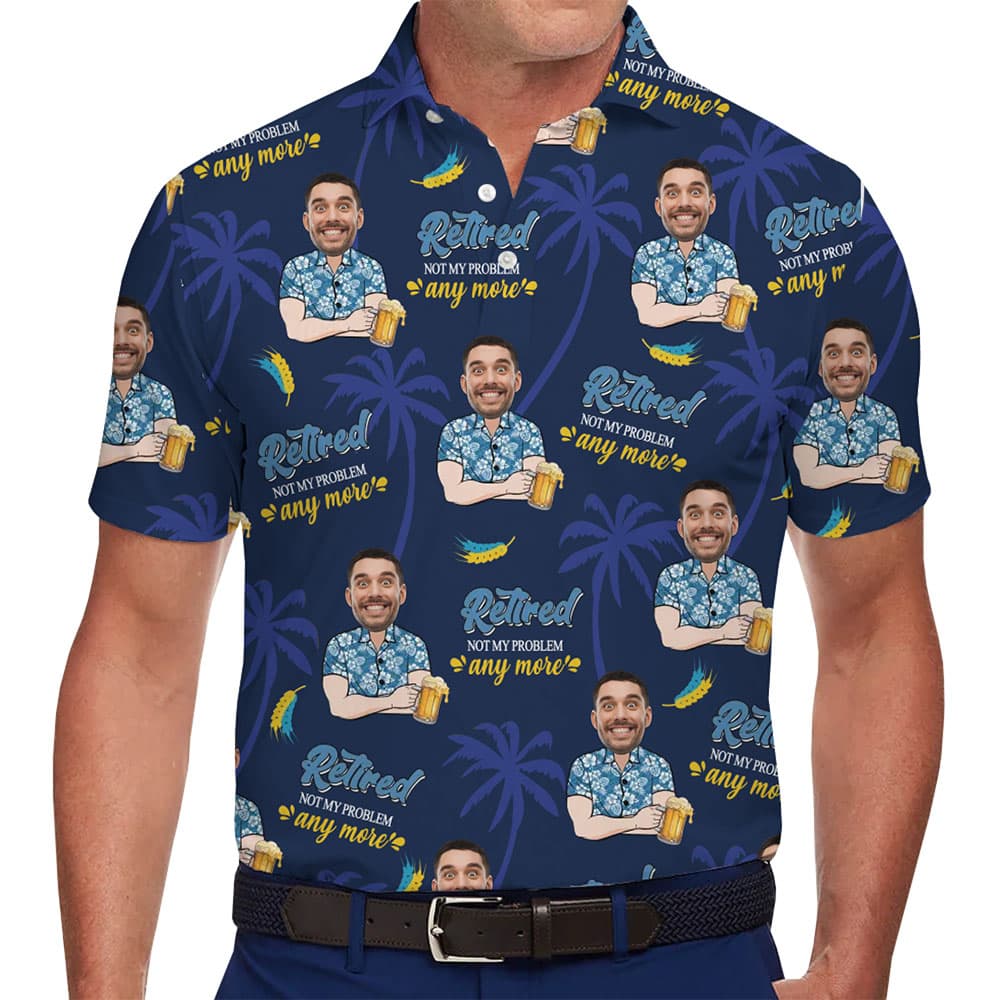 Custom Funny and Tropical Retirement Polo Shirt With Photo For Men