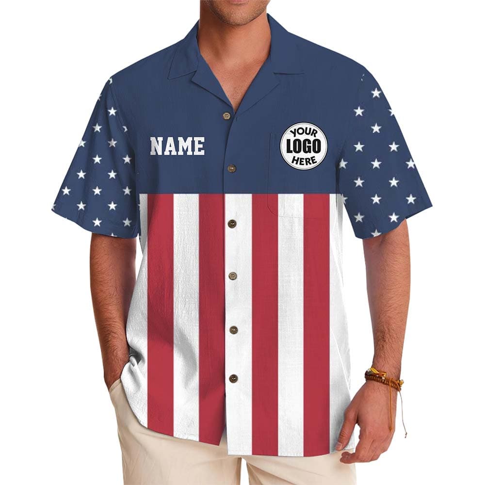 Custom Logo And Text American Flag Button Up Shirt