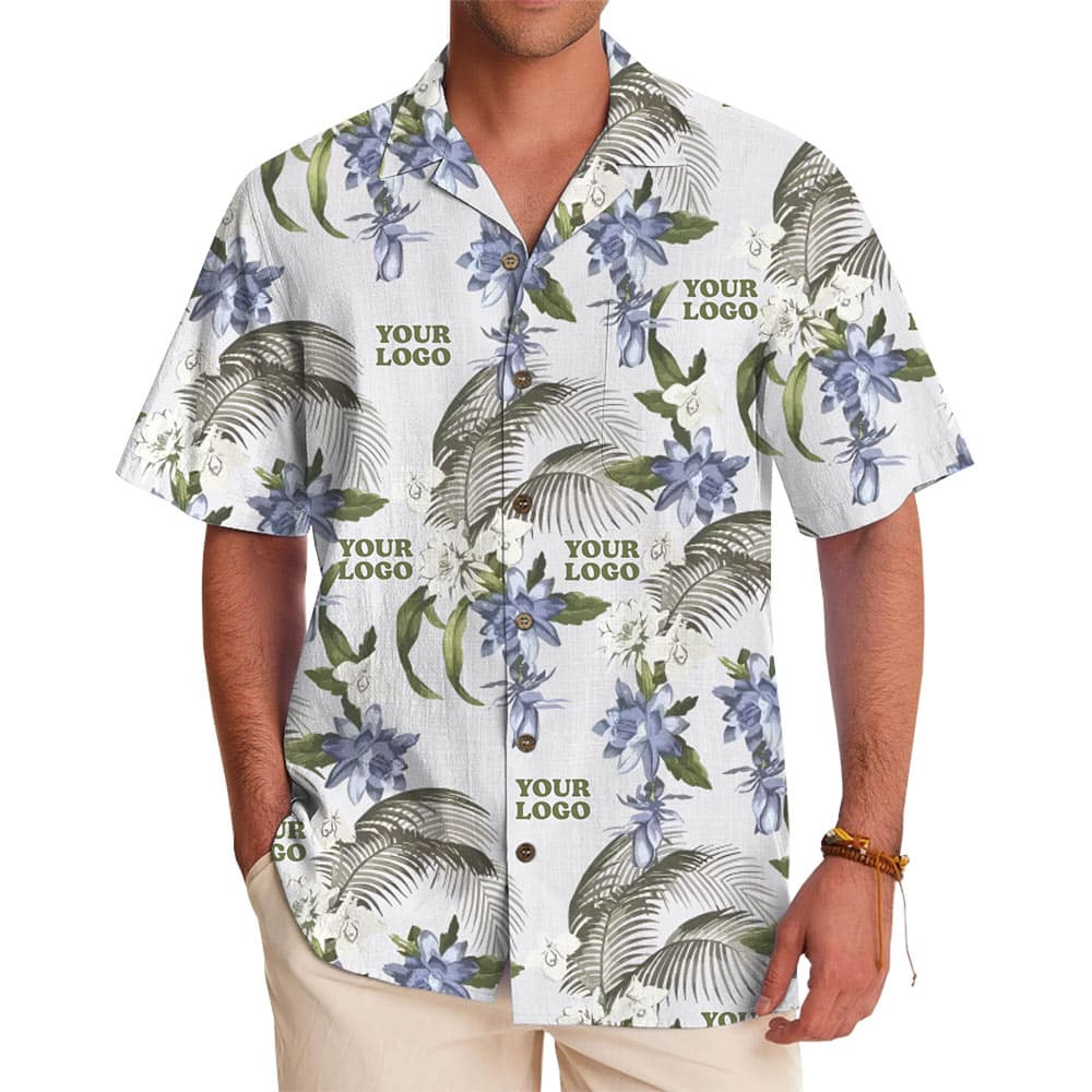 Custom Logo Floral Palm Aloha Shirt With Preview