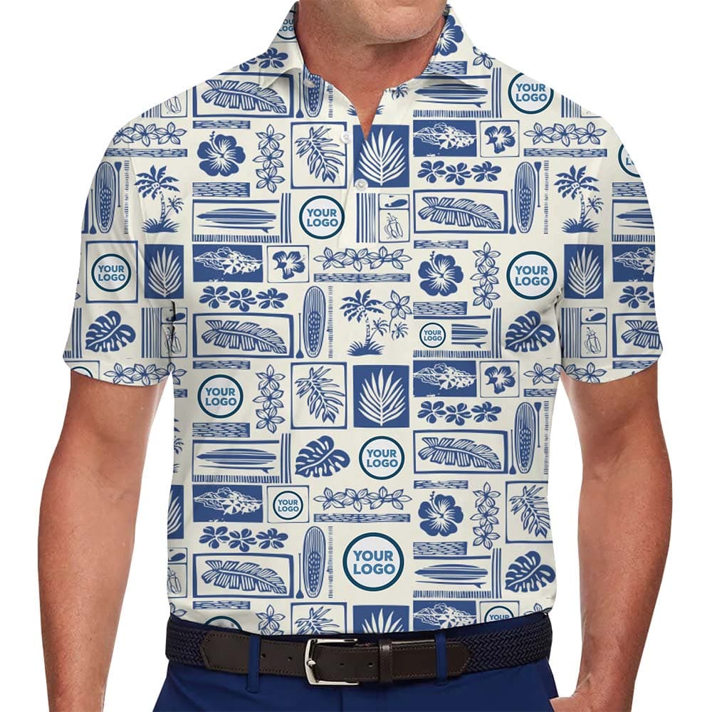 Custom Logo Island Print Collared Polo Shirts