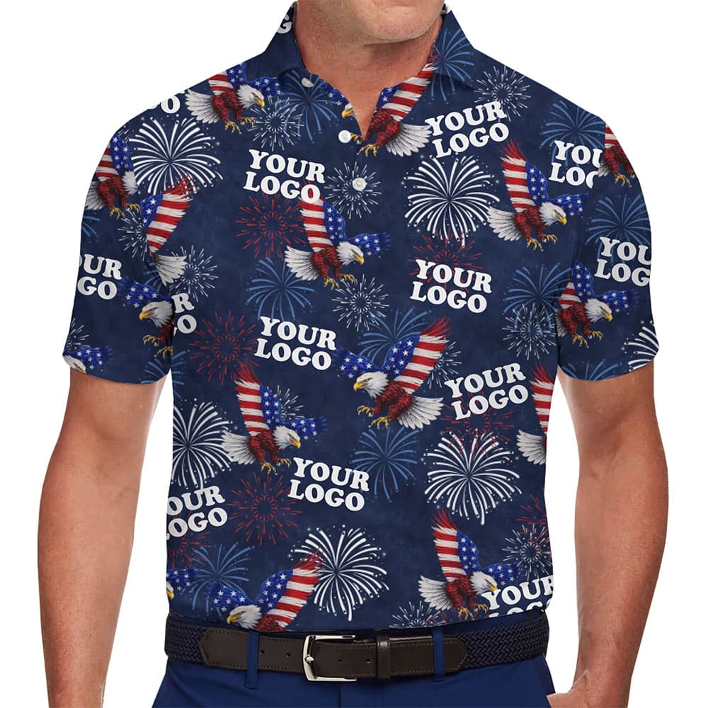 Custom Logo Patriotic Eagle & Fireworks Polo Shirt