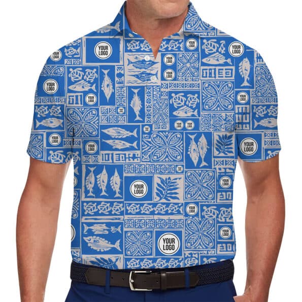 Custom Ocean Pattern Polo Shirt With Logo in model