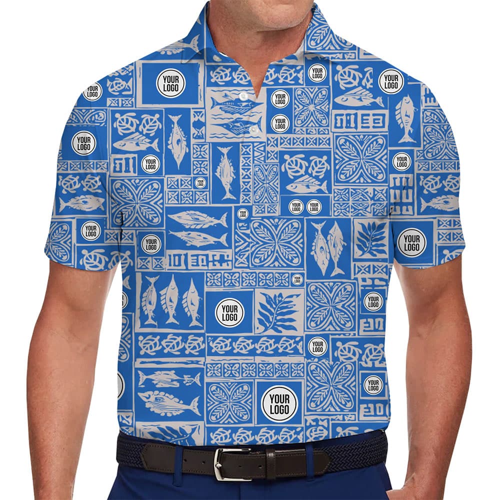 Custom Ocean Pattern Polo Shirt With Logo in model