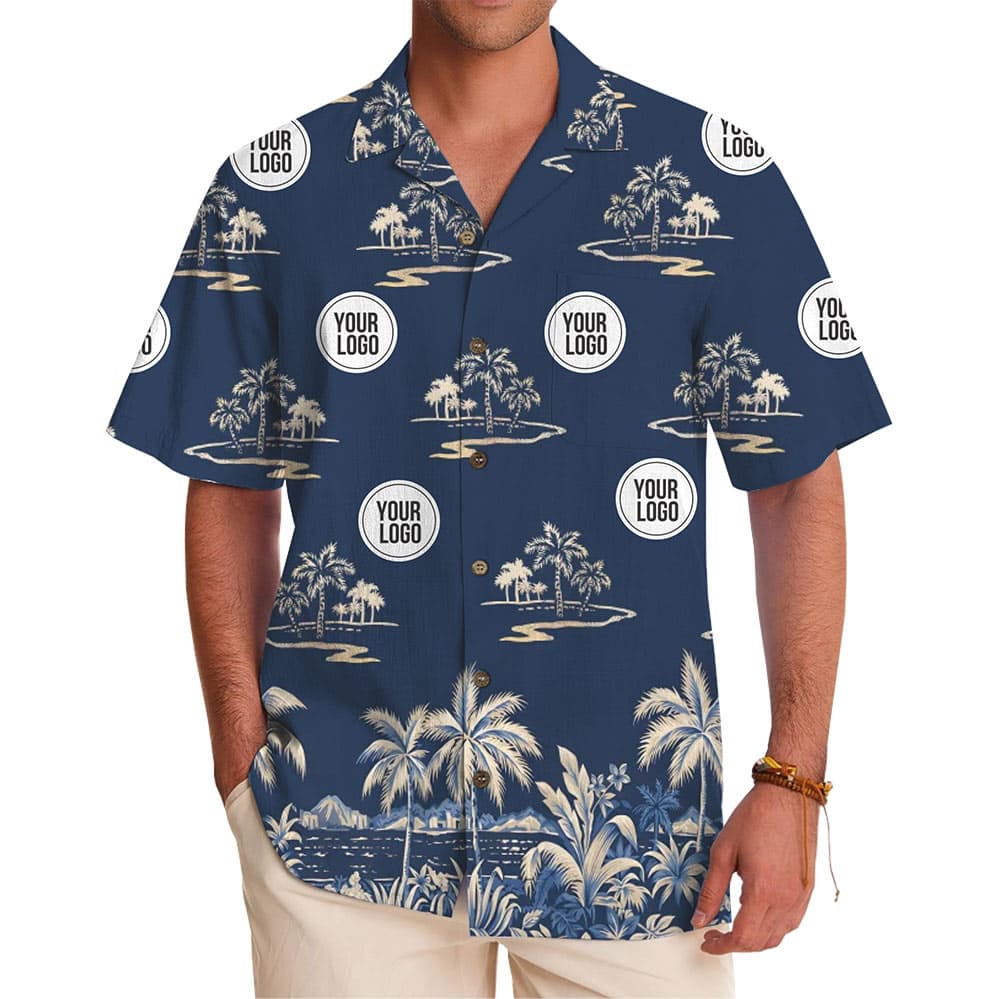 Custom Palm Tree Hawaiian Shirt With Company Logo in model