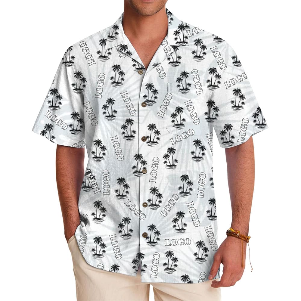 Custom Palm Tree Hawaiian Shirt with All-Over Logo Design