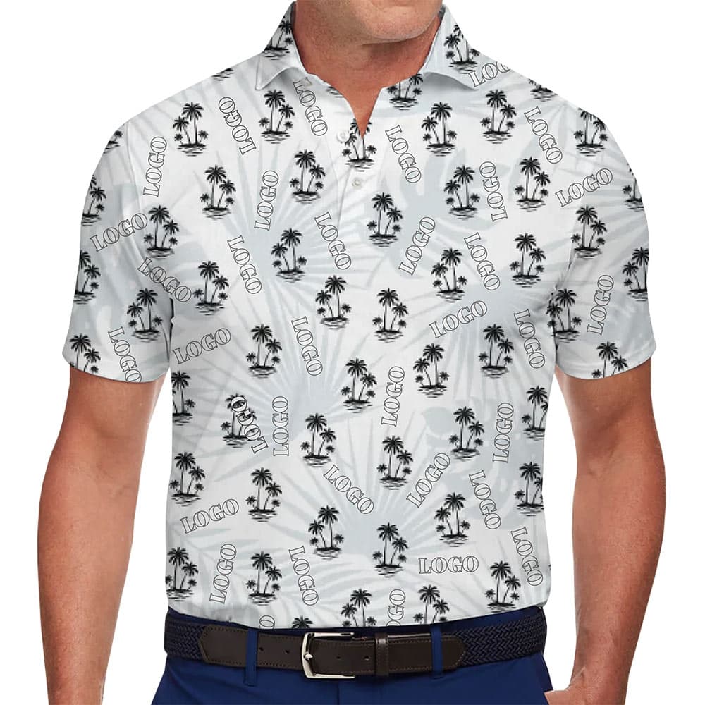 Custom Palm Tree Polo Shirt with All-Over Logo Design