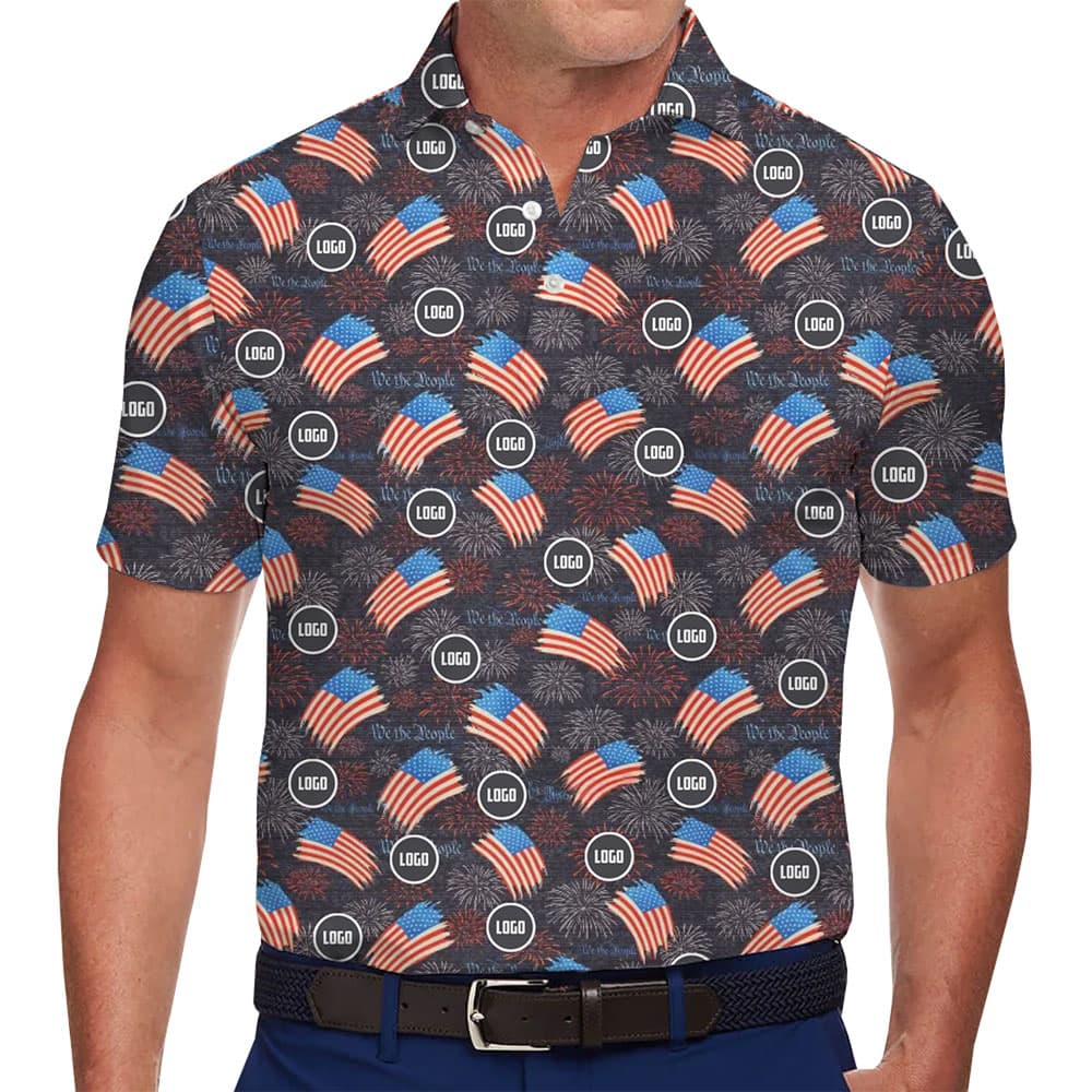 Custom Patriotic Polo Shirt with Fireworks and U.S. FlagsCustom Patriotic Polo Shirt with Fireworks and U.S. Flags 2