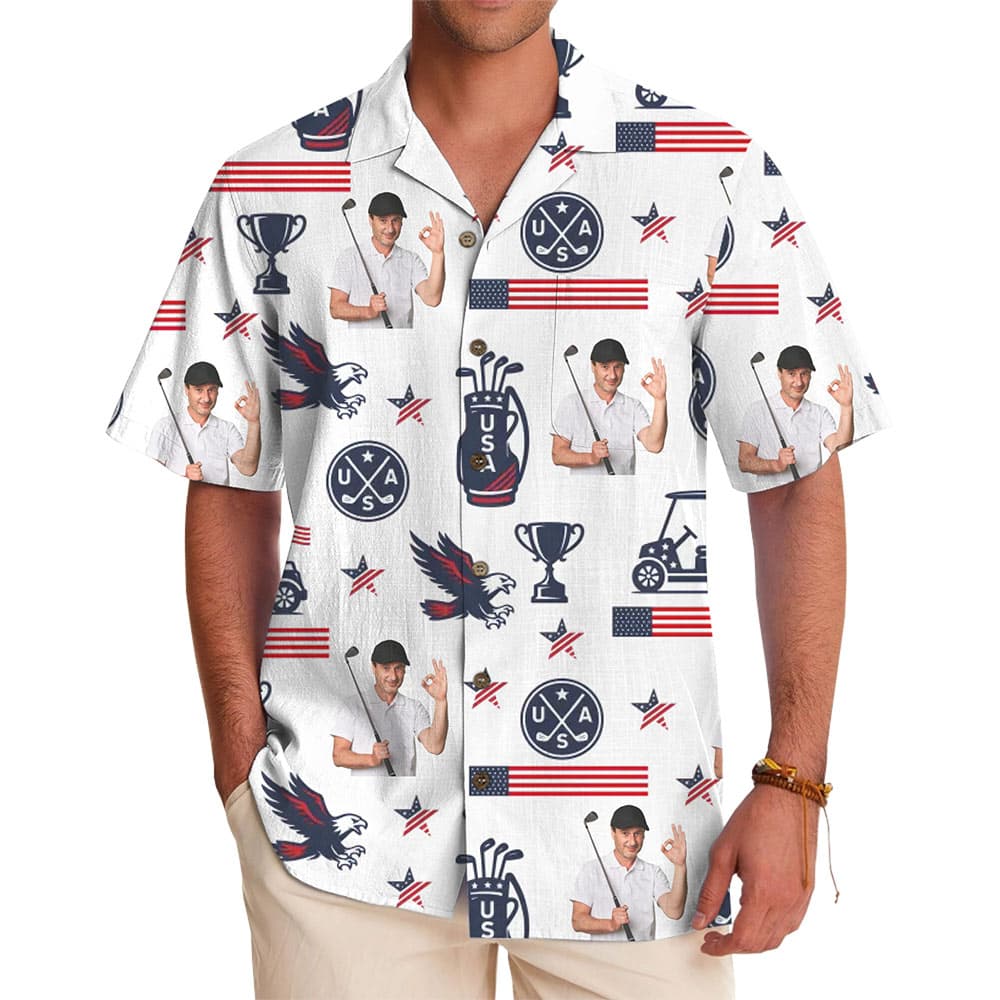 Custom Photo Patriotic Golf Hawaiian Shirt