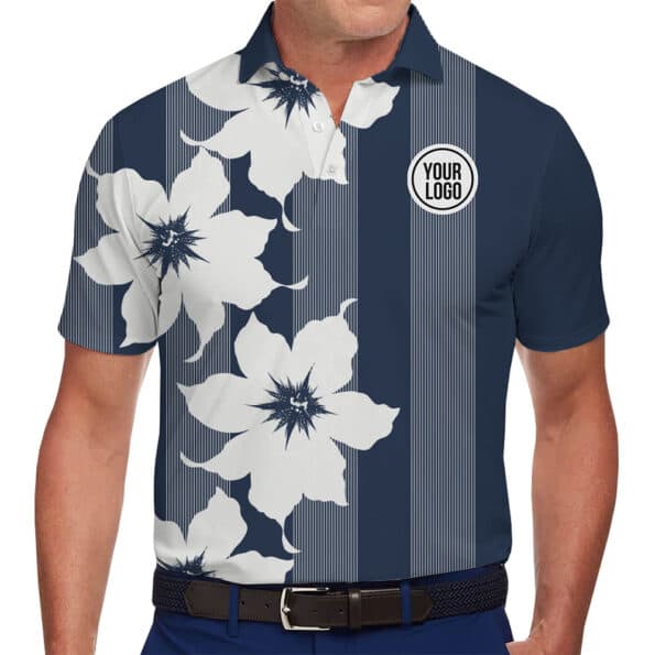 Custom Polo Shirt With Floral and Stripe Pattern For Men