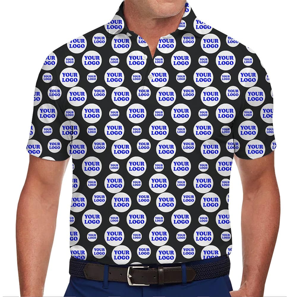 Custom Scattered Logo Polo Shirt Instant Preview in model
