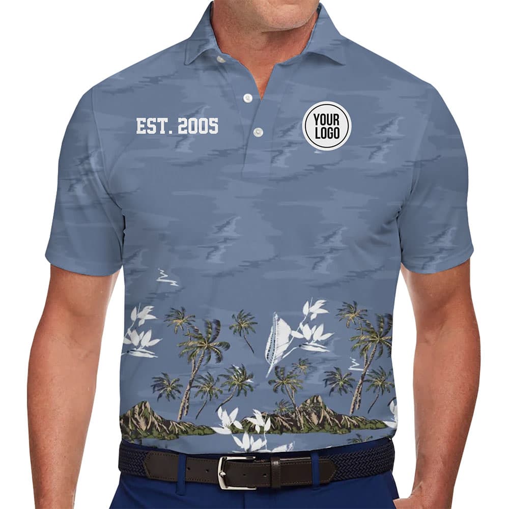Custom Tropical Polo Shirt With Logo And Text for teamsun