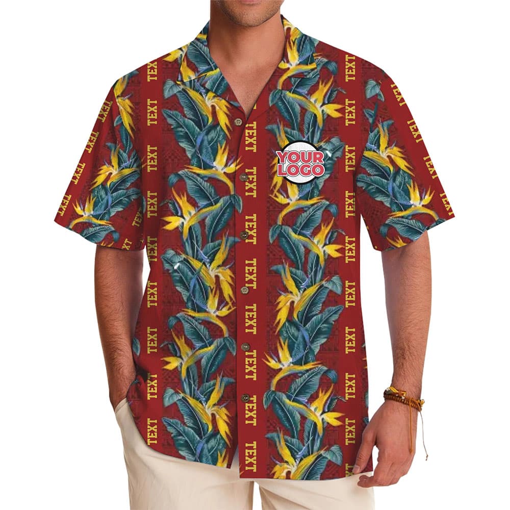 Customizable Bird of Paradise Print Hawaiian Shirt With Logo For company