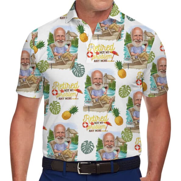 Customizable Face Retirement Party Polo Shirt with Tropical Vibes for men