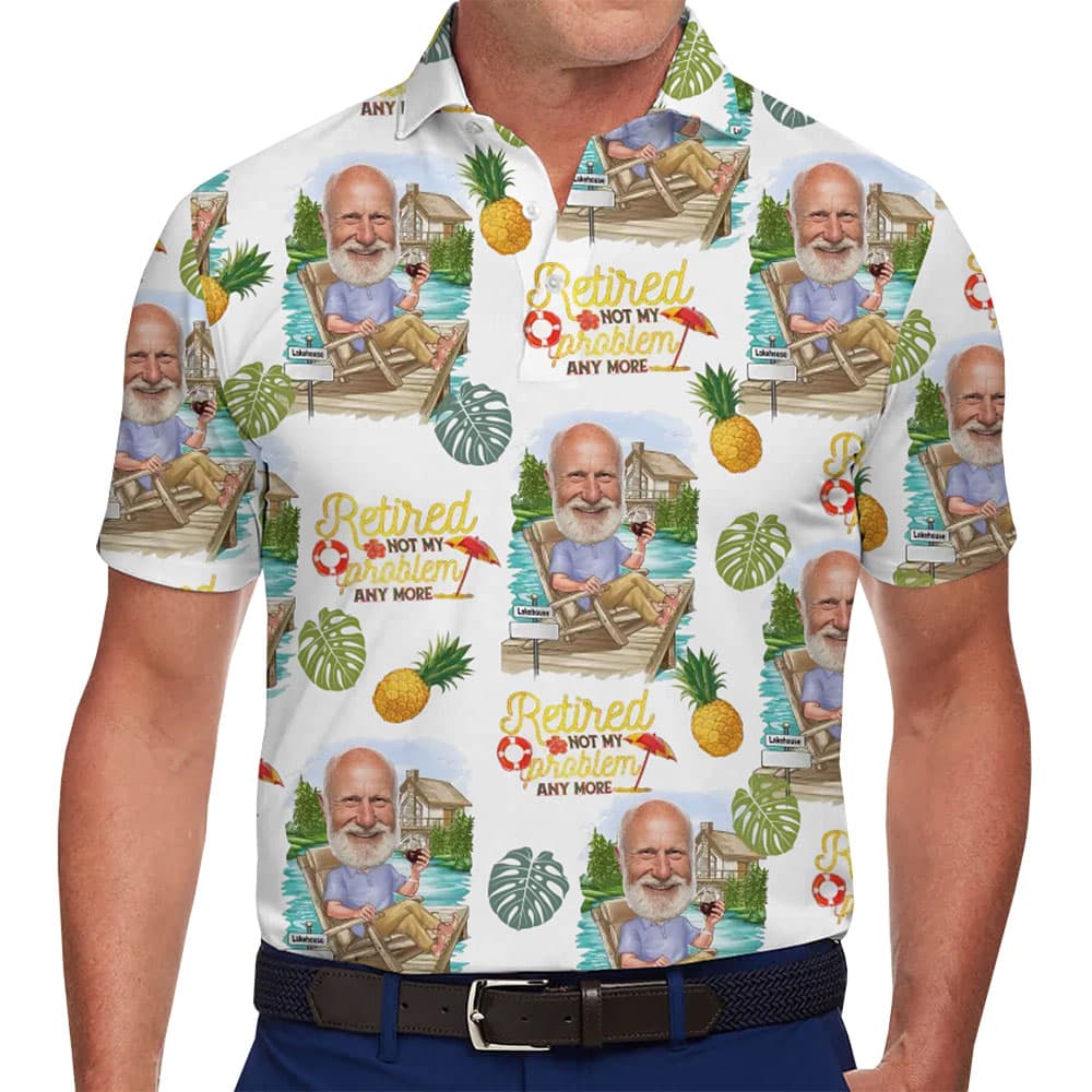 Customizable Face Retirement Party Polo Shirt with Tropical Vibes for men