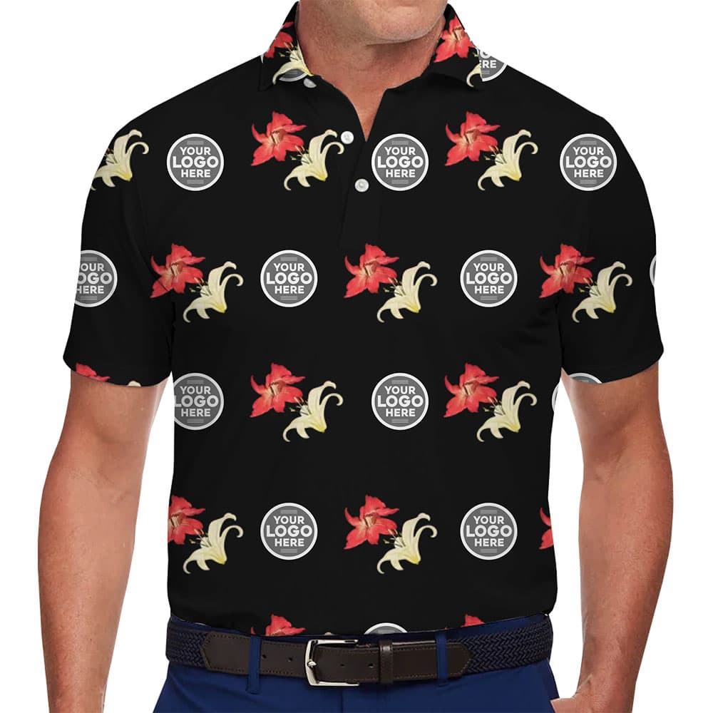 Customizable Floral Design Polo Shirt With Company Logo for team